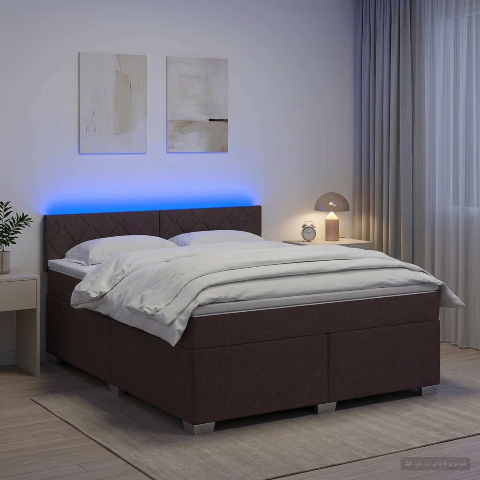 Κρεβάτι Box Spring με Στρώμα και LED Σκούρο Καφέ 160 x 200 cm - Pakobazaar