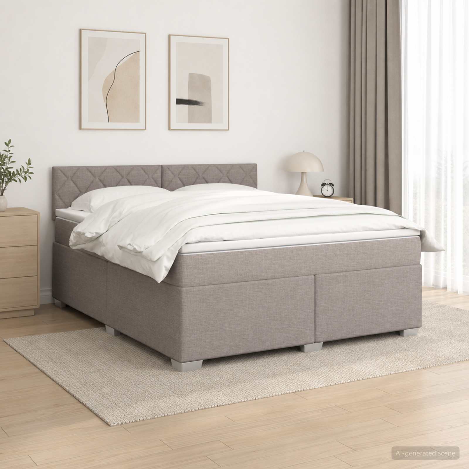 Κρεβάτι Box Spring με Στρώμα και LED Taupe 140 x 190 cm Ύφασμα