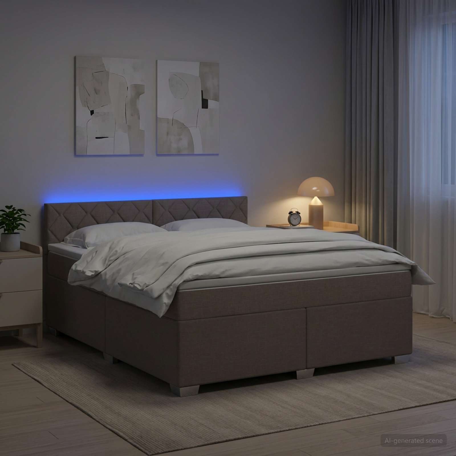 Κρεβάτι Box Spring με Στρώμα και LED Taupe 180 x 200 cm Ύφασμα - Pakobazaar