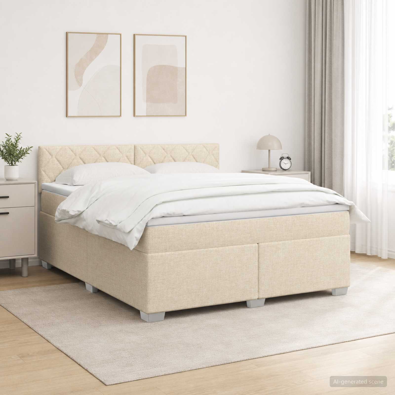 Κρεβάτι Box Spring με Στρώμα και LED Κρεμ 180 x 200 cm Ύφασμα - Pakobazaar