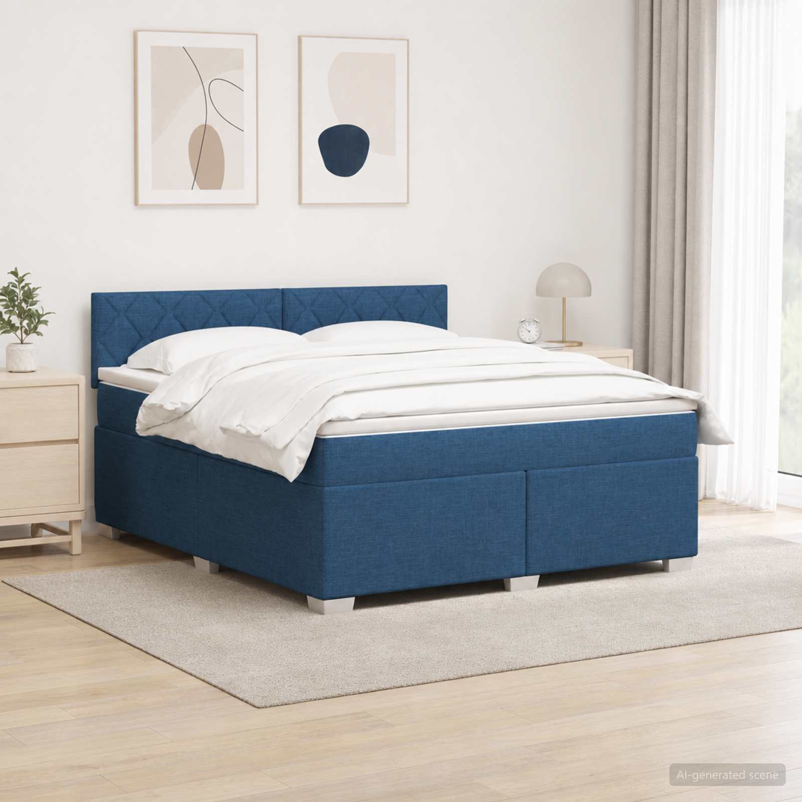 Κρεβάτι Box Spring με Στρώμα και LED Μπλε 160 x 200 cm Ύφασμα - Pakobazaar