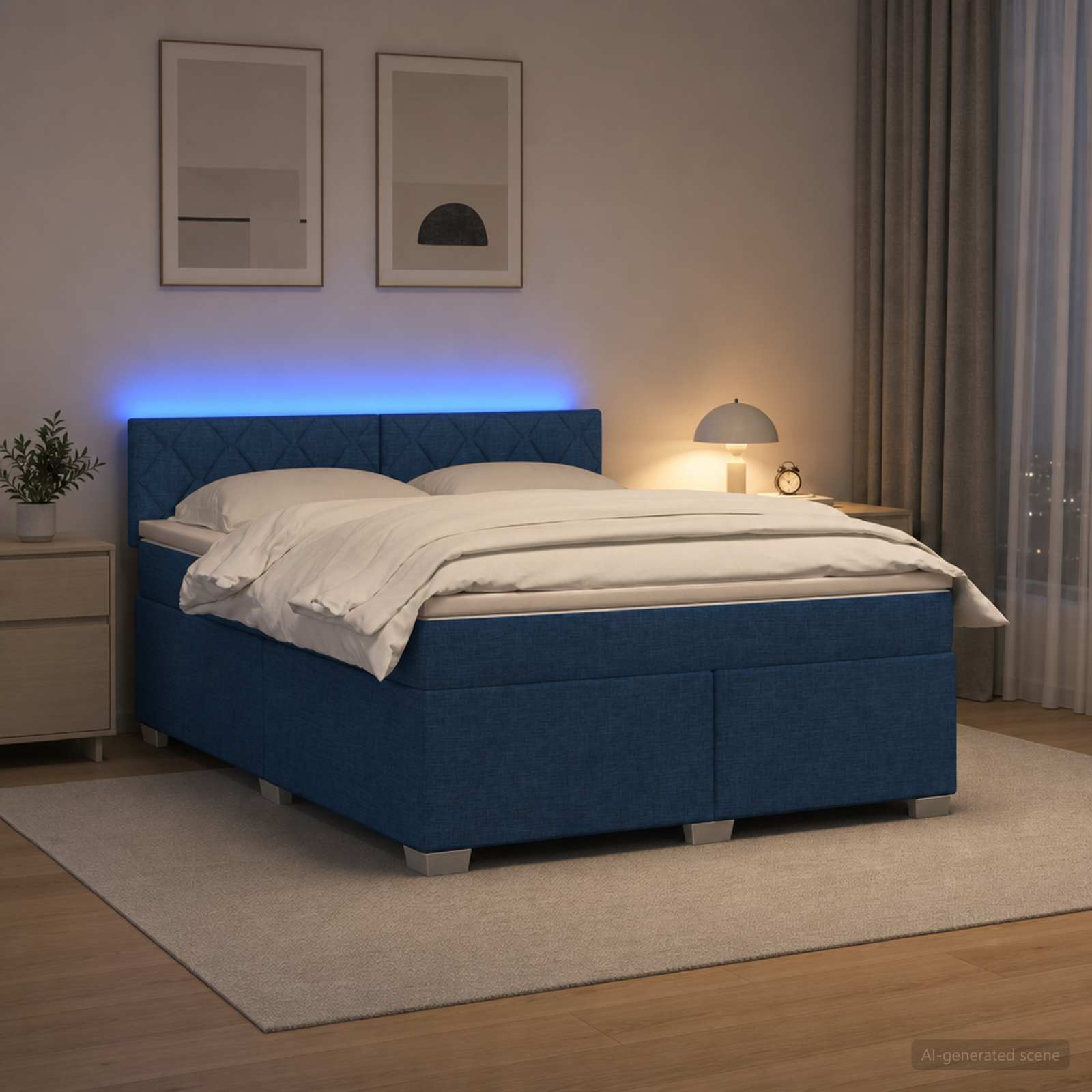 Κρεβάτι Box Spring με Στρώμα και LED Μπλε 140 x 190 cm Ύφασμα - Pakobazaar