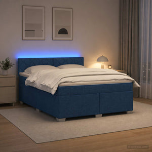 Κρεβάτι Box Spring με Στρώμα και LED Μπλε 140 x 190 cm Ύφασμα - Pakobazaar