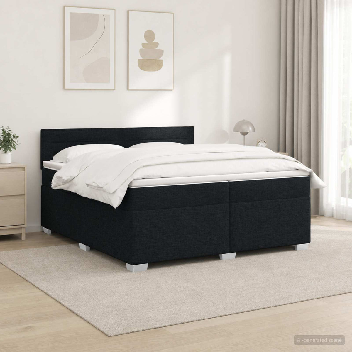 Κρεβάτι Box Spring με Στρώμα και LED Μαύρο 200 x 200 cm Ύφασμα
