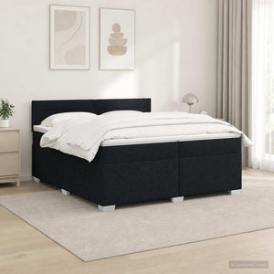 Κρεβάτι Box Spring με Στρώμα και LED Μαύρο 200 x 200 cm Ύφασμα