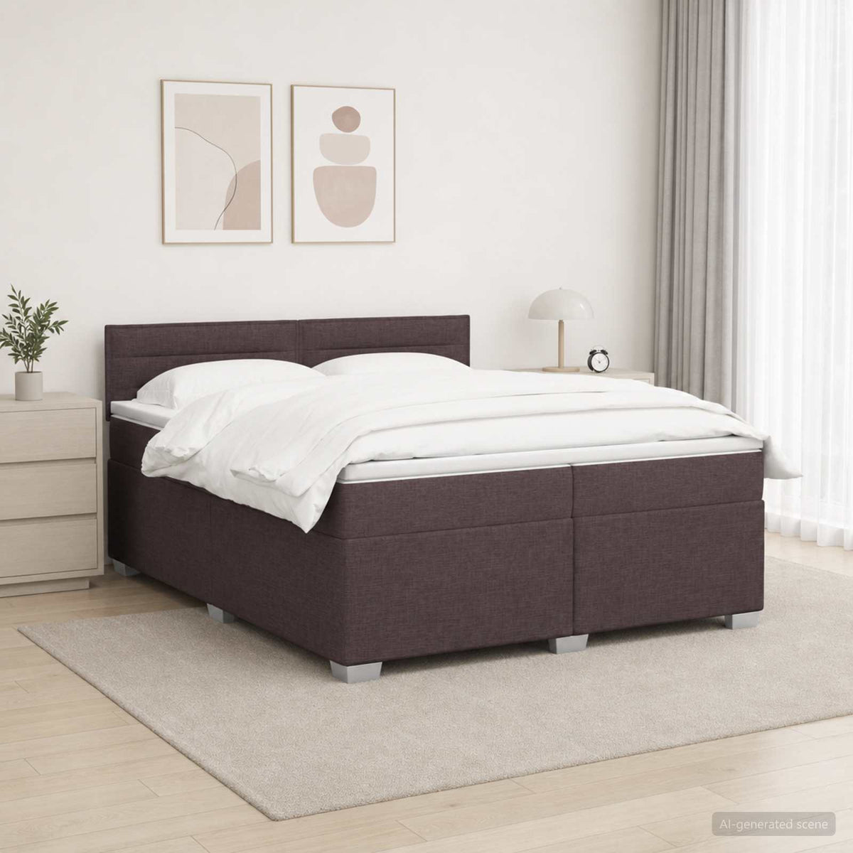 Κρεβάτι Box Spring με Στρώμα και LED Σκούρο Καφέ 200 x 200 cm