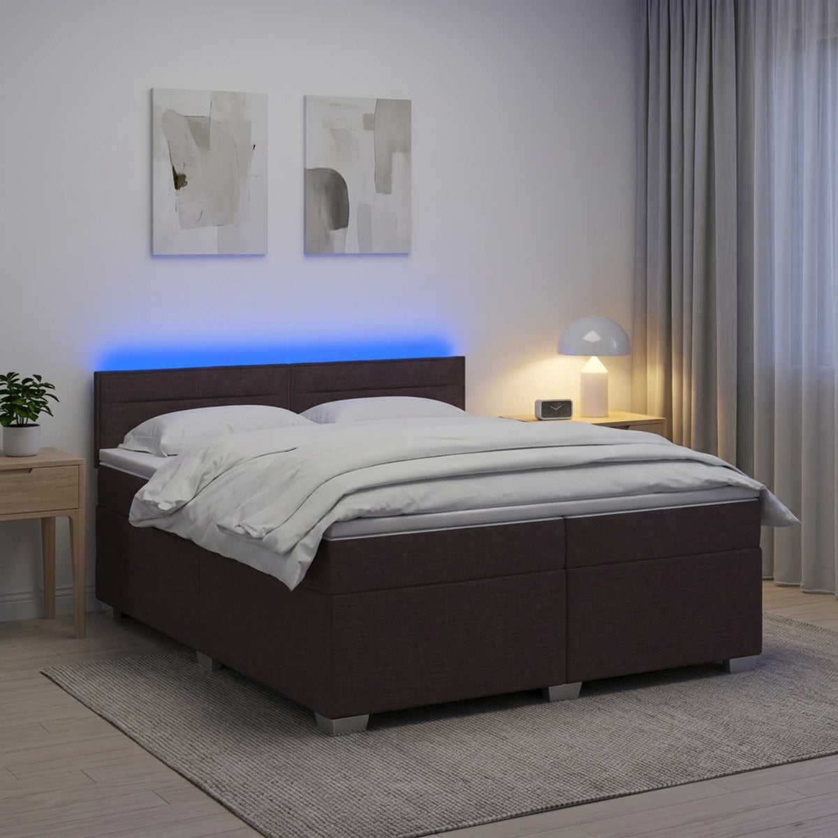 Κρεβάτι Box Spring με Στρώμα και LED Σκούρο Καφέ 200 x 200 cm
