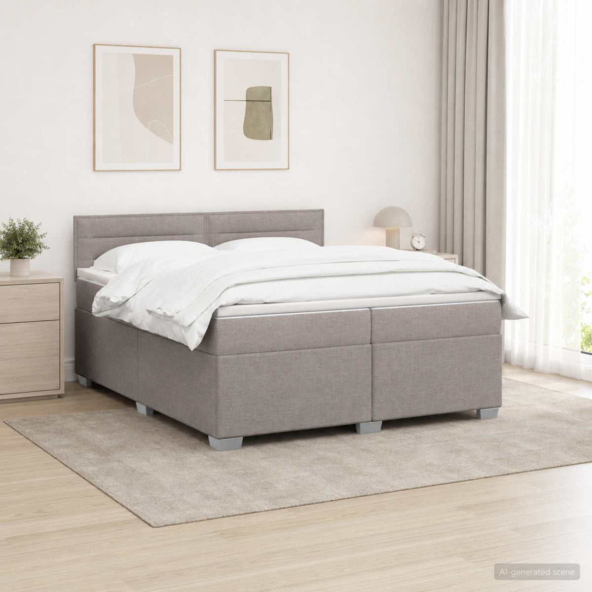 Κρεβάτι Box Spring με Στρώμα και LED Taupe 200 x 200 cm Ύφασμα