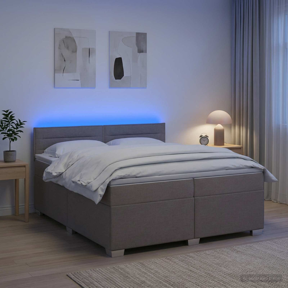 Κρεβάτι Box Spring με Στρώμα και LED Taupe 200 x 200 cm Ύφασμα