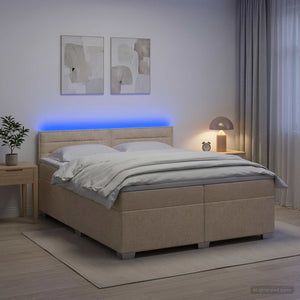 Κρεβάτι Box Spring με Στρώμα και LED Κρεμ 200 x 200 cm Ύφασμα