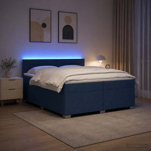 Κρεβάτι Box Spring με Στρώμα και LED Μπλε 200 x 200 cm Ύφασμα - Pakobazaar