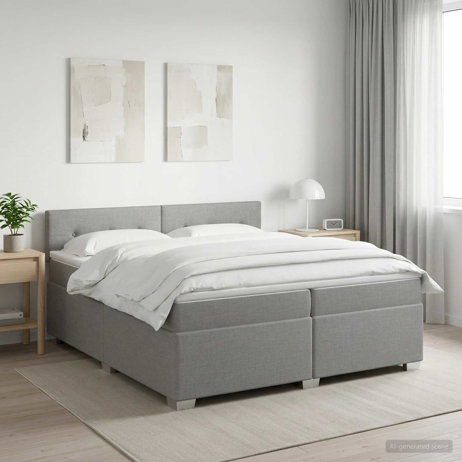 Κρεβάτι Box Spring με Στρώμα και LED Ανοιχτό γκρι 200 x 200 cm - Pakobazaar