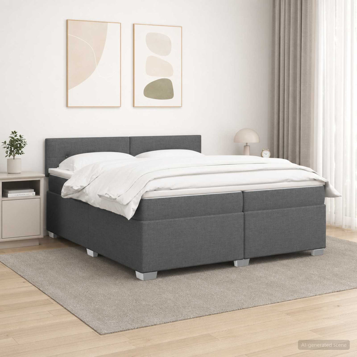Κρεβάτι Box Spring με Στρώμα και LED Σκούρο Γκρι 200 x 200 cm - Pakobazaar