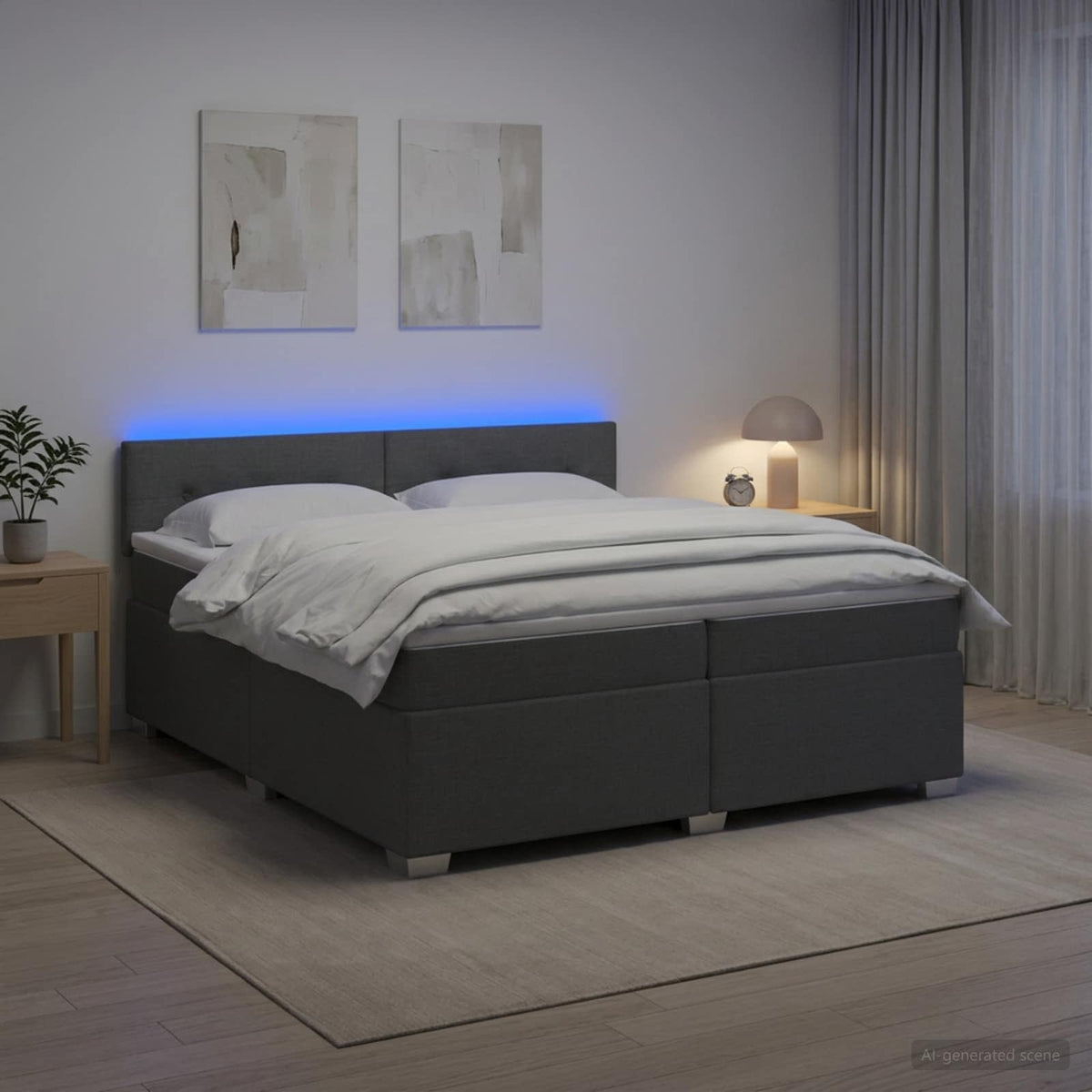 Κρεβάτι Box Spring με Στρώμα και LED Σκούρο Γκρι 200 x 200 cm - Pakobazaar