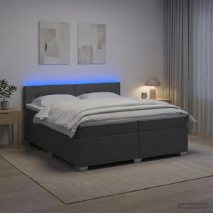 Κρεβάτι Box Spring με Στρώμα και LED Σκούρο Γκρι 200 x 200 cm - Pakobazaar