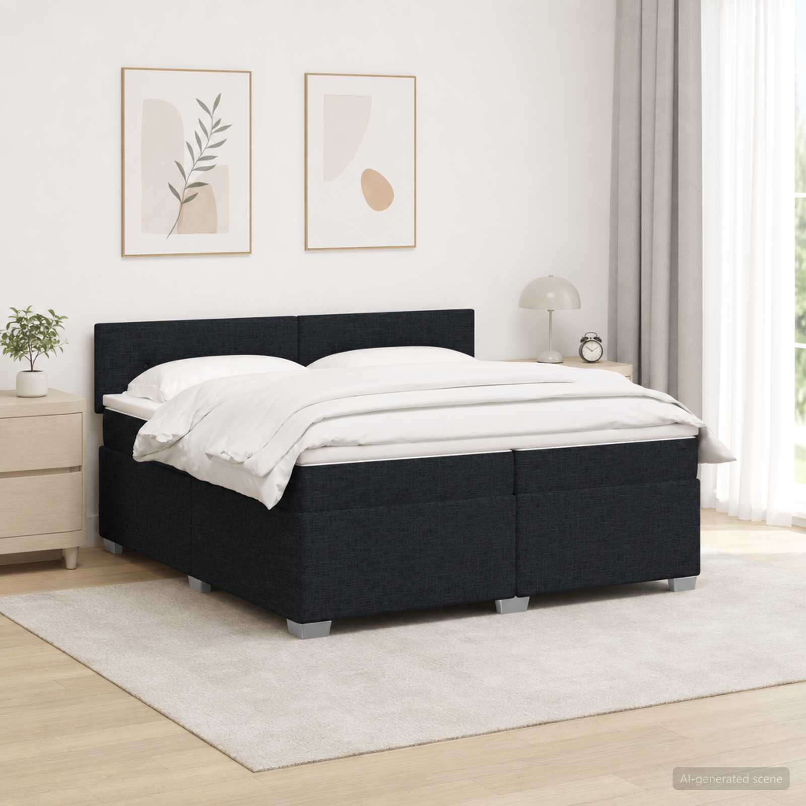 Κρεβάτι Box Spring με Στρώμα και LED Μαύρο 200 x 200 cm Ύφασμα - Pakobazaar