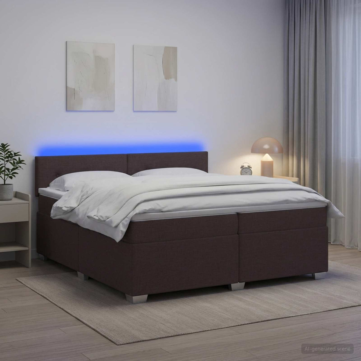 Κρεβάτι Box Spring με Στρώμα και LED Σκούρο Καφέ 200 x 200 cm - Pakobazaar