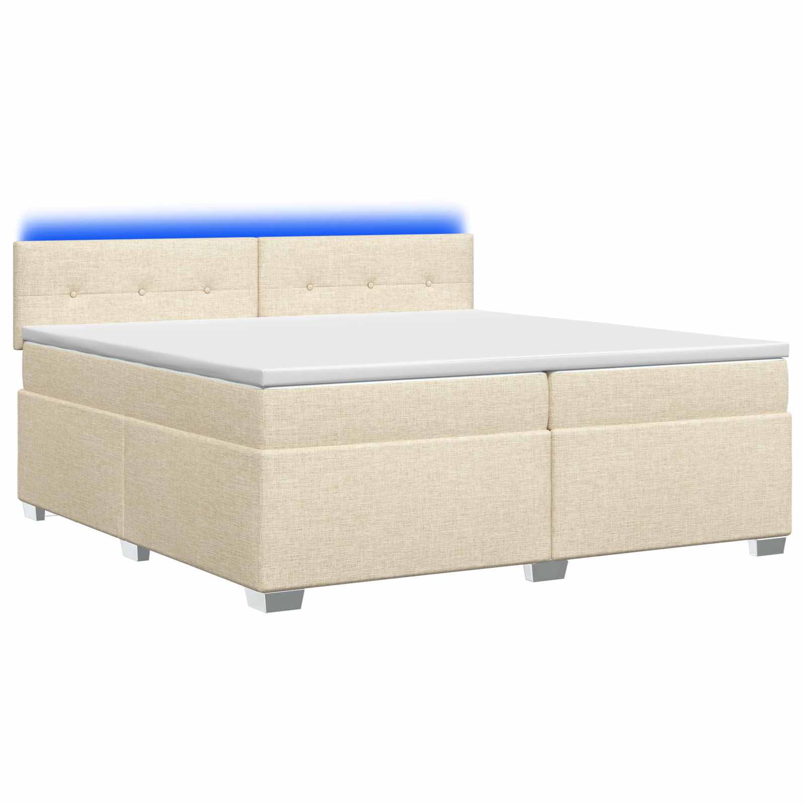 Κρεβάτι Box Spring με Στρώμα και LED Κρεμ 200 x 200 cm Ύφασμα - Pakobazaar