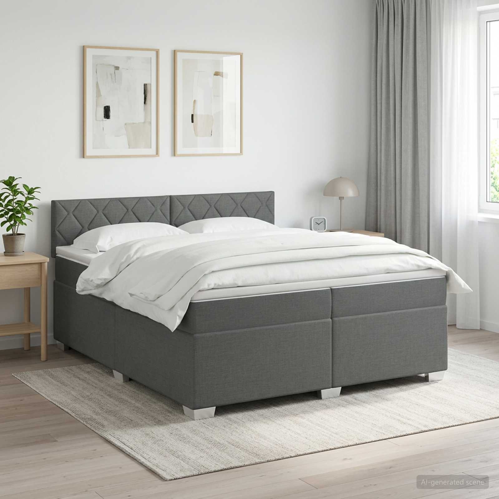 Κρεβάτι Box Spring με Στρώμα και LED Σκούρο Γκρι 200 x 200 cm - Pakobazaar