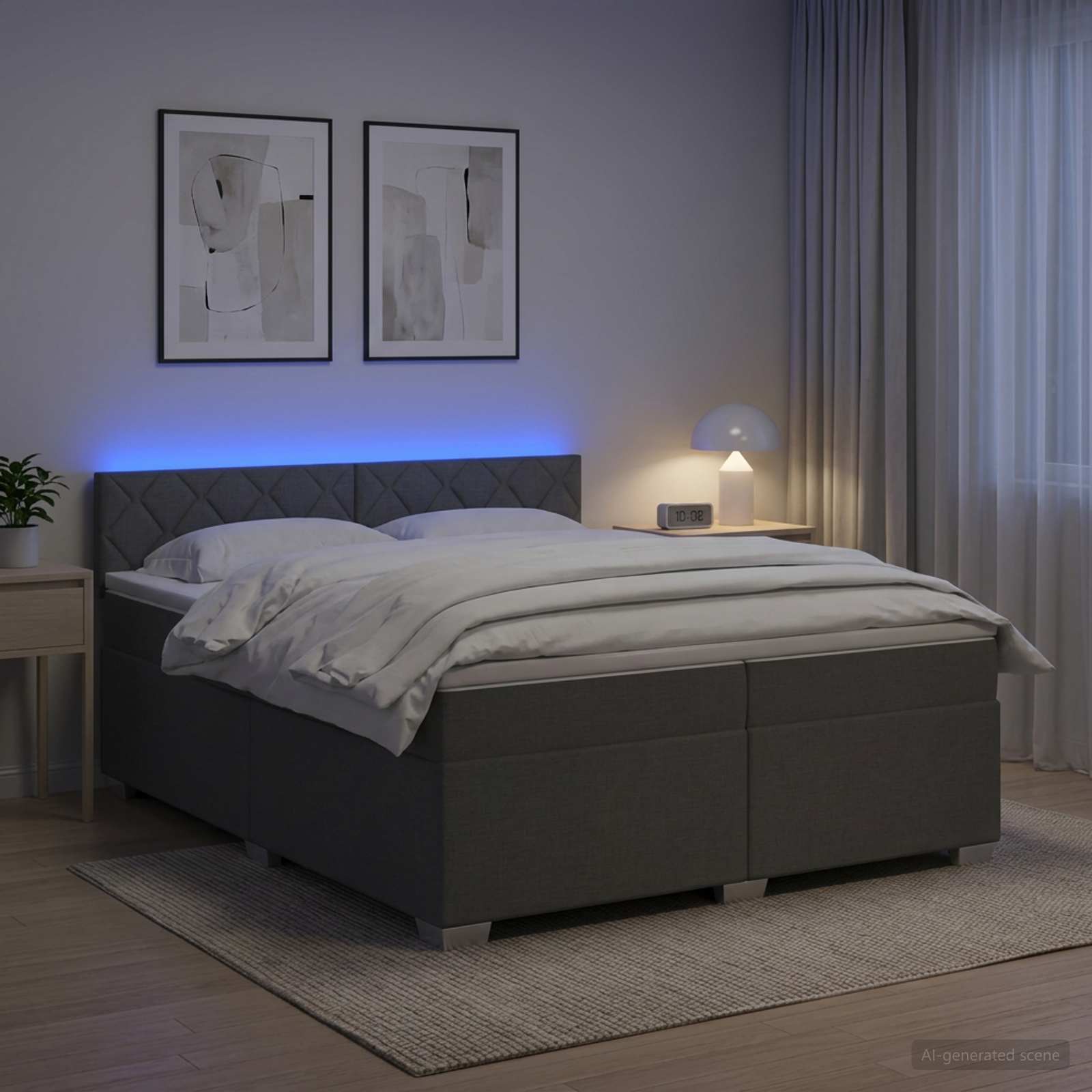 Κρεβάτι Box Spring με Στρώμα και LED Σκούρο Γκρι 200 x 200 cm - Pakobazaar