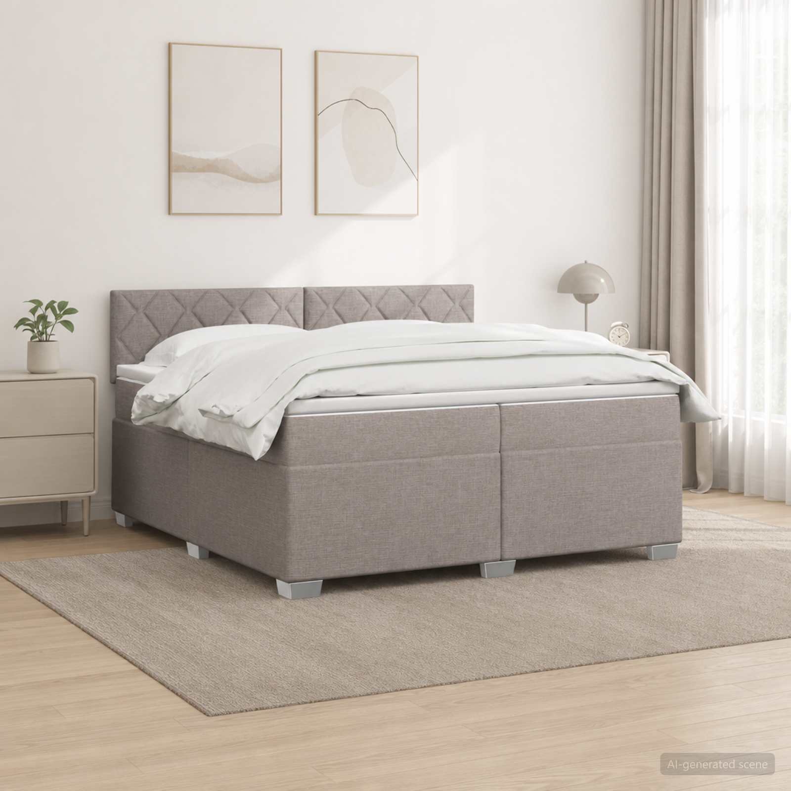 Κρεβάτι Box Spring με Στρώμα και LED Taupe 200 x 200 cm Ύφασμα - Pakobazaar