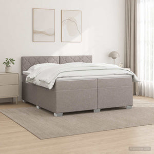Κρεβάτι Box Spring με Στρώμα και LED Taupe 200 x 200 cm Ύφασμα - Pakobazaar