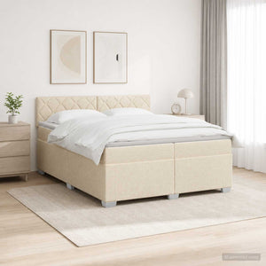 Κρεβάτι Box Spring με Στρώμα και LED Κρεμ 200 x 200 cm Ύφασμα - Pakobazaar