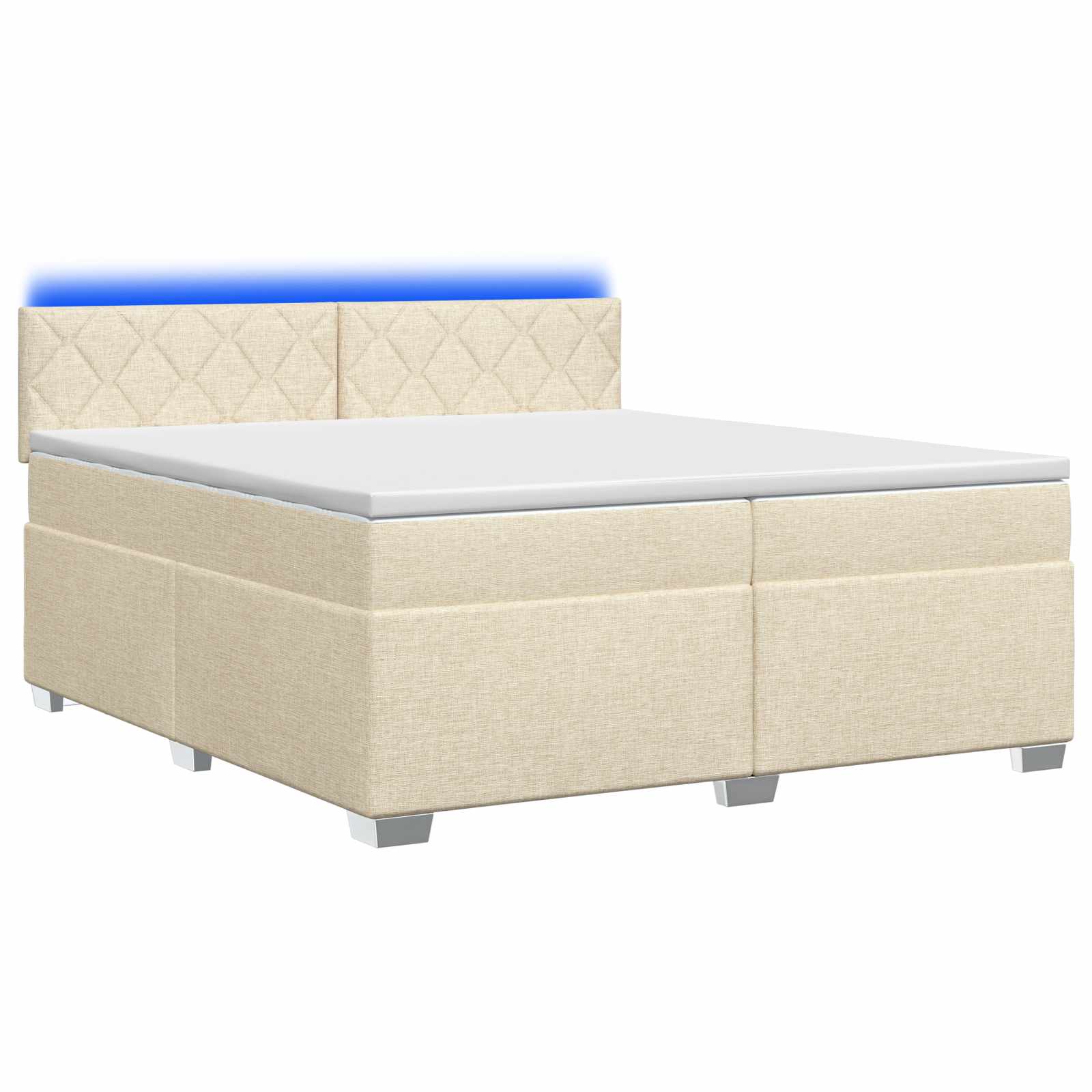 Κρεβάτι Box Spring με Στρώμα και LED Κρεμ 200 x 200 cm Ύφασμα - Pakobazaar