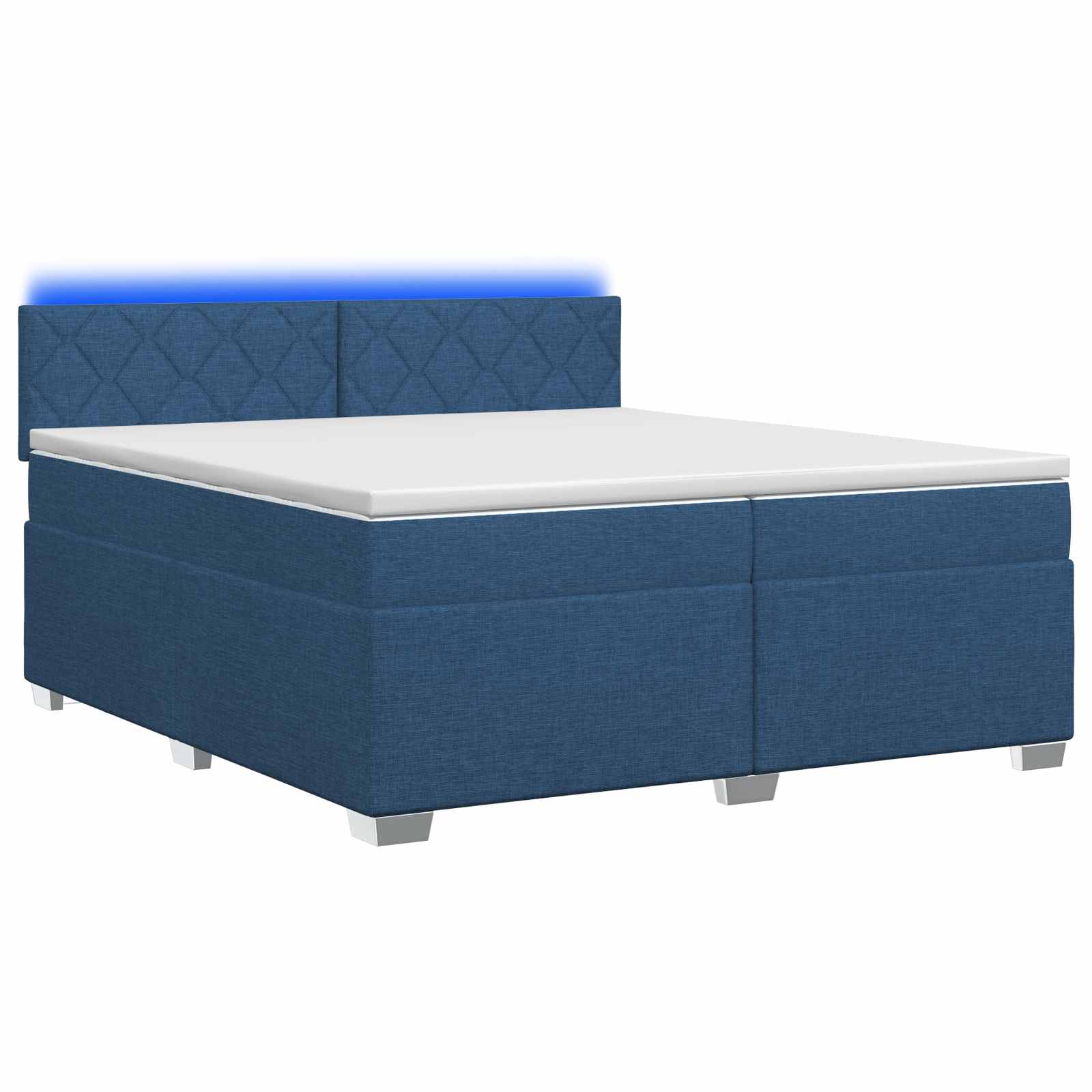 Κρεβάτι Box Spring με Στρώμα και LED Μπλε 200 x 200 cm Ύφασμα