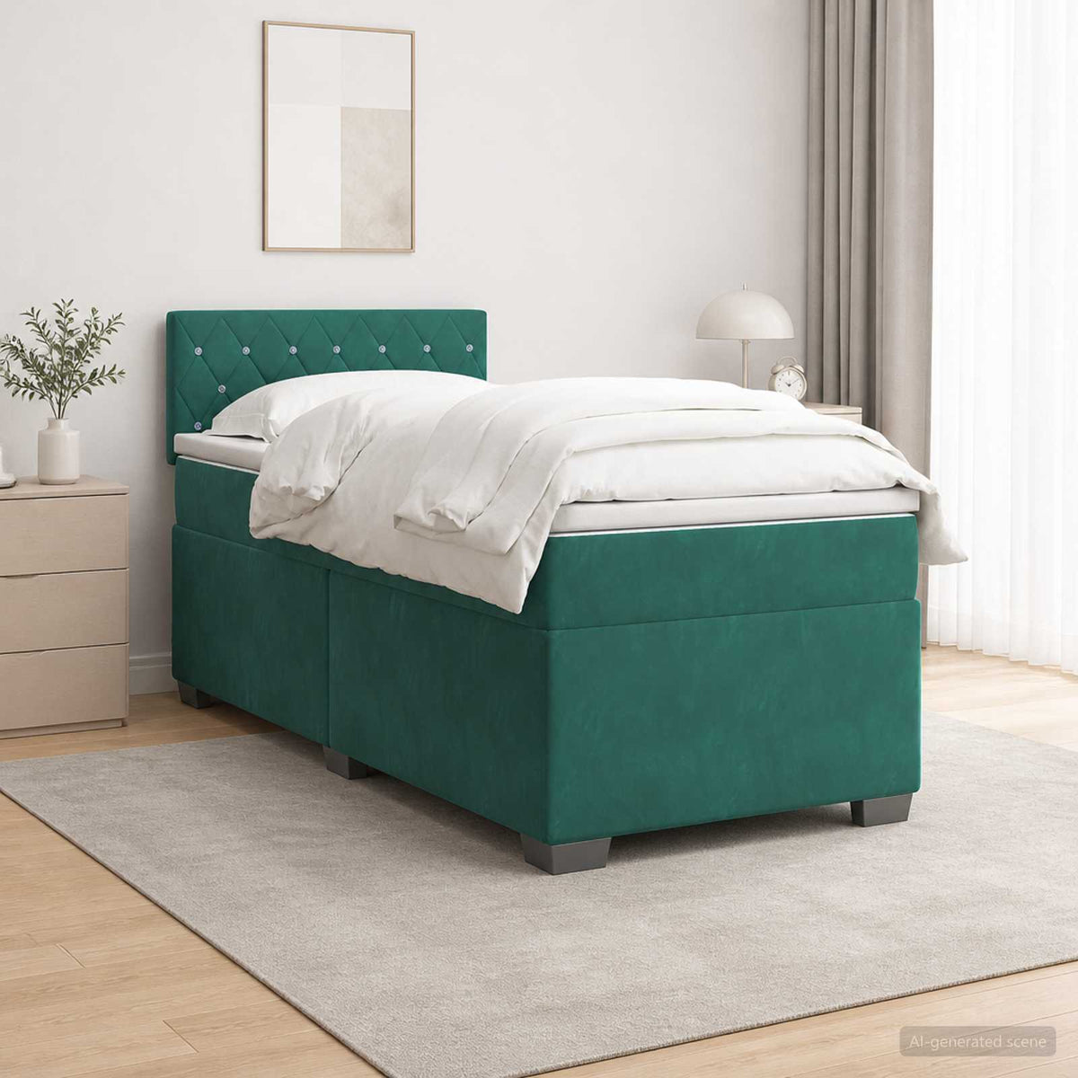 Κρεβάτι Box Spring με Στρώμα και LED Σκούρο Πράσινο 90 x 190 cm