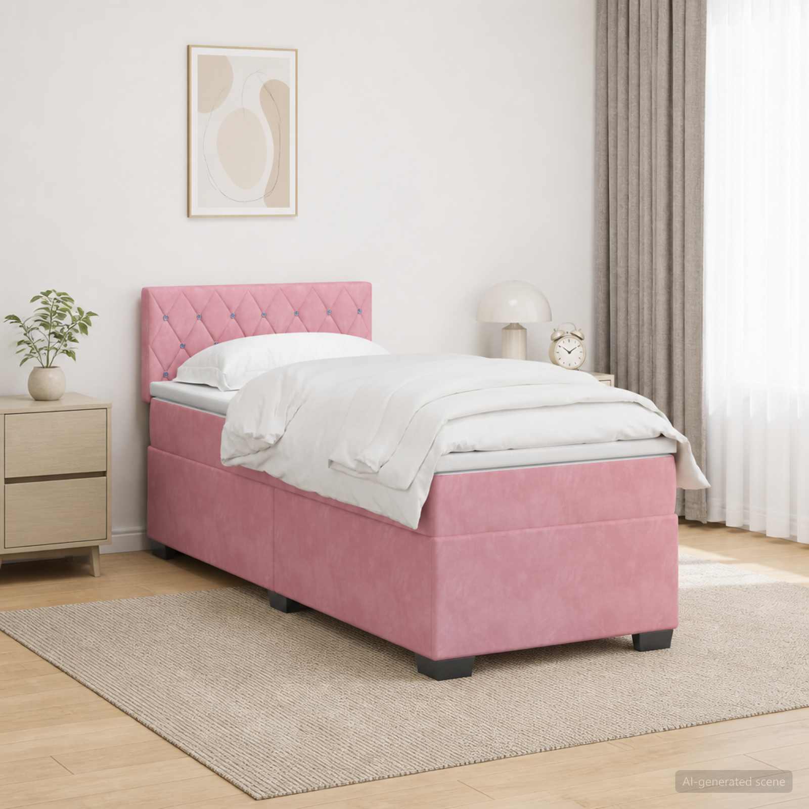 Κρεβάτι Box Spring με Στρώμα και LED Ροζ 100 x 200 cm Βελούδο - Pakobazaar