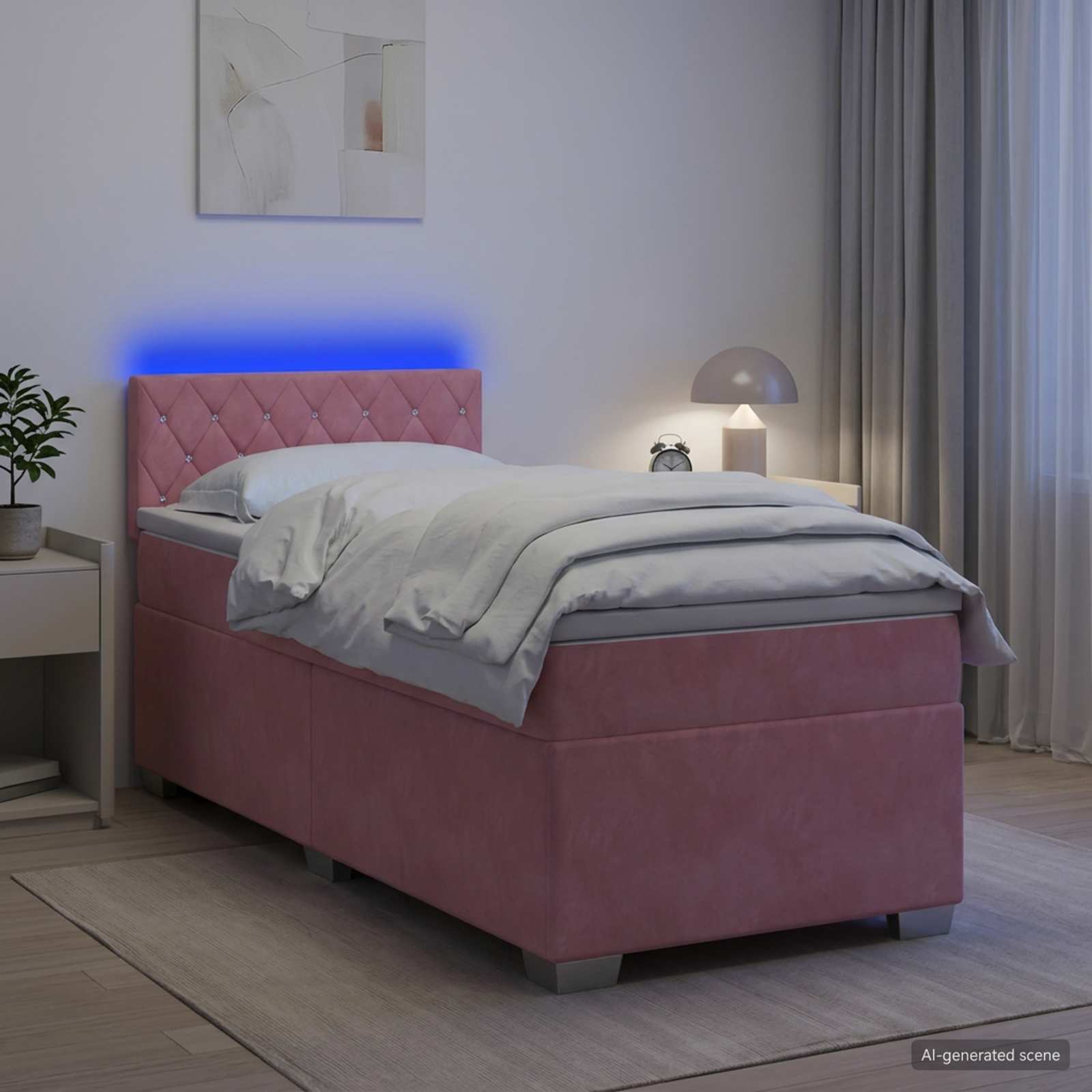Κρεβάτι Box Spring με Στρώμα και LED Ροζ 100 x 200 cm Βελούδο - Pakobazaar