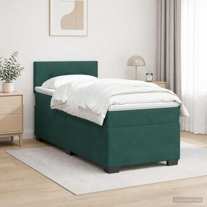 Κρεβάτι Box Spring με Στρώμα και LED Σκούρο Πράσινο Βελούδο
