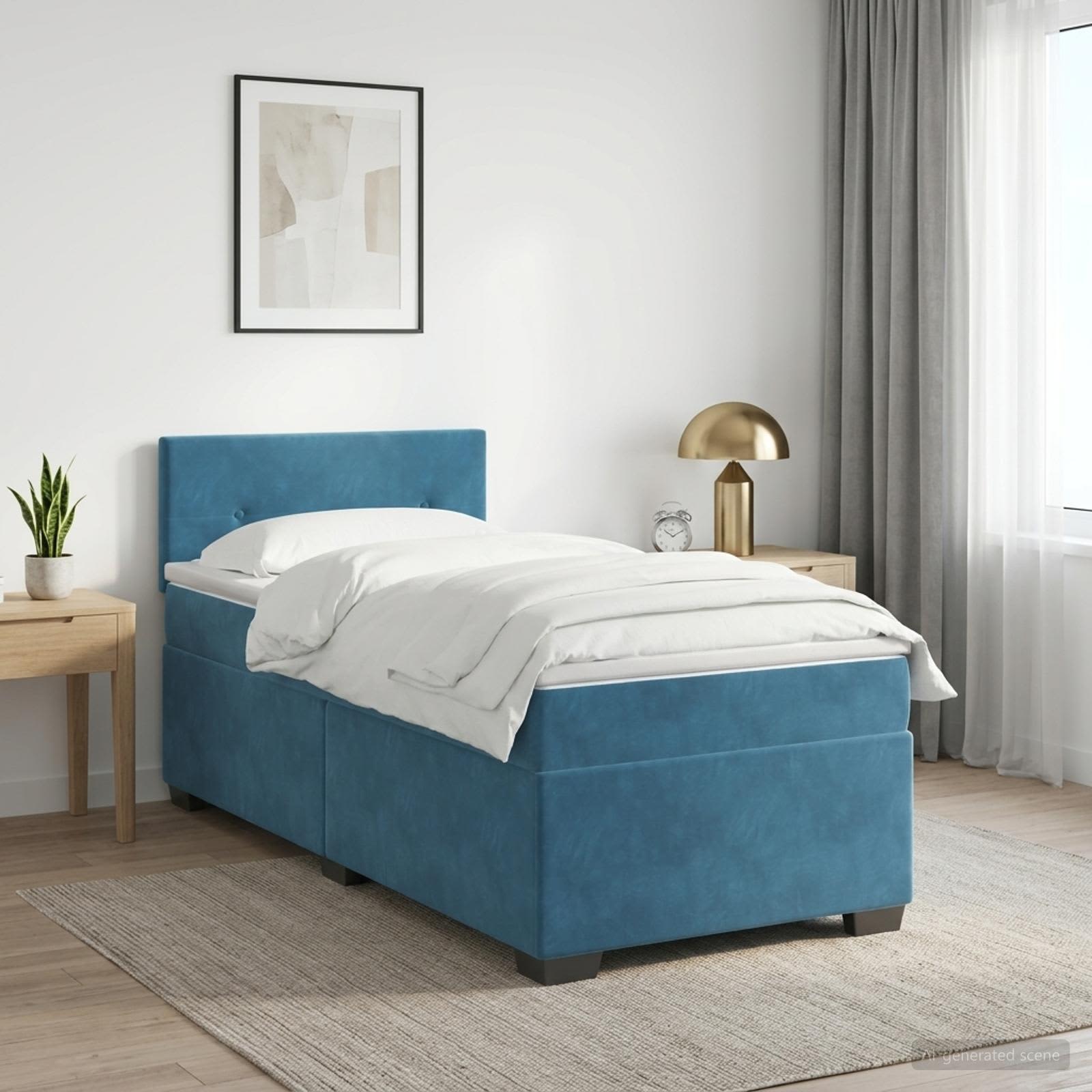 Κρεβάτι Box Spring με Στρώμα και LED Μπλε 90 x 190 cm Βελούδο - Pakobazaar