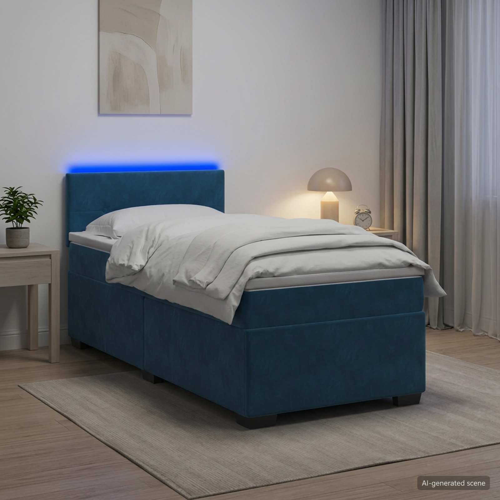 Κρεβάτι Box Spring με Στρώμα και LED Μπλε 90 x 190 cm Βελούδο - Pakobazaar