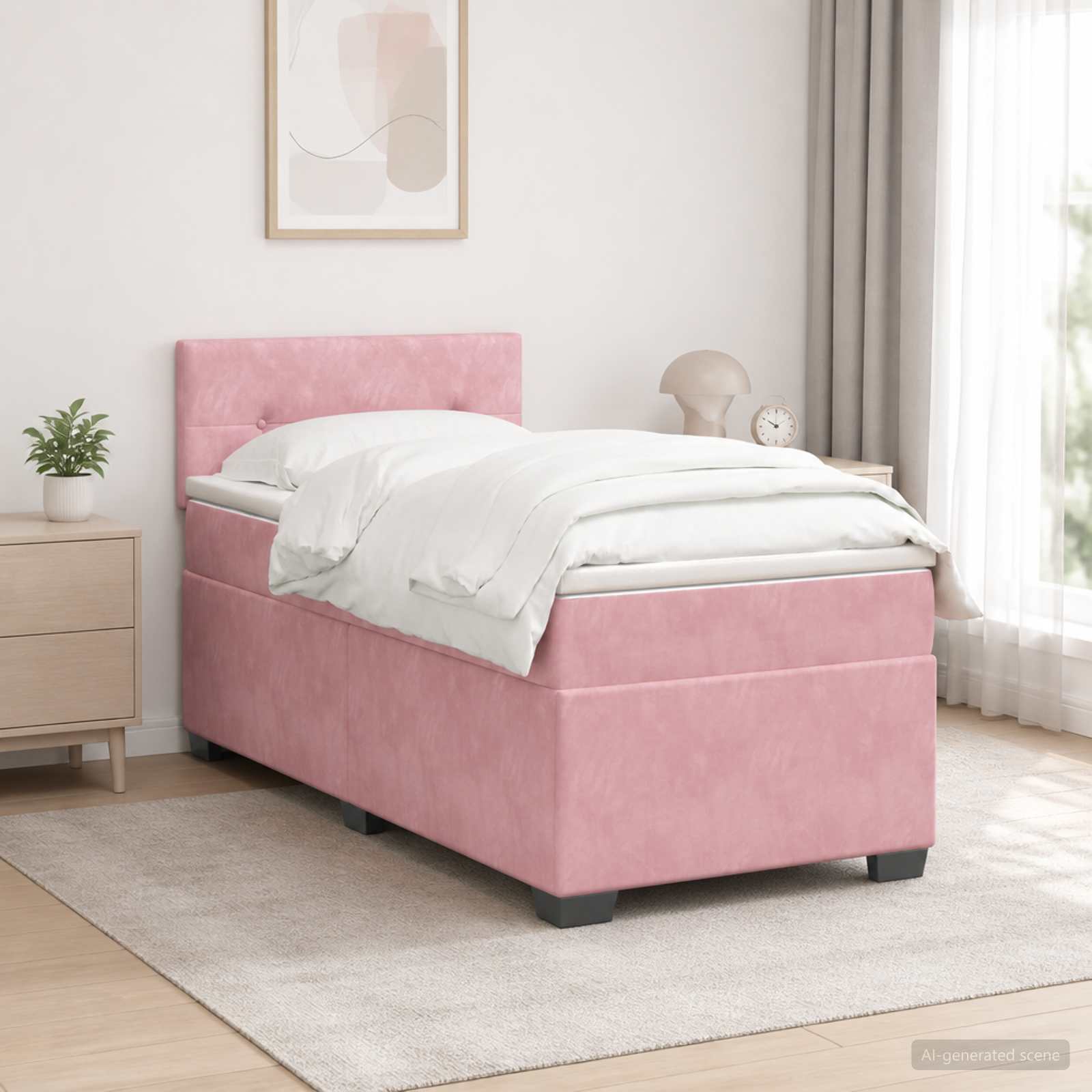 Κρεβάτι Box Spring με Στρώμα και LED Ροζ 80 x 200 cm Βελούδο - Pakobazaar