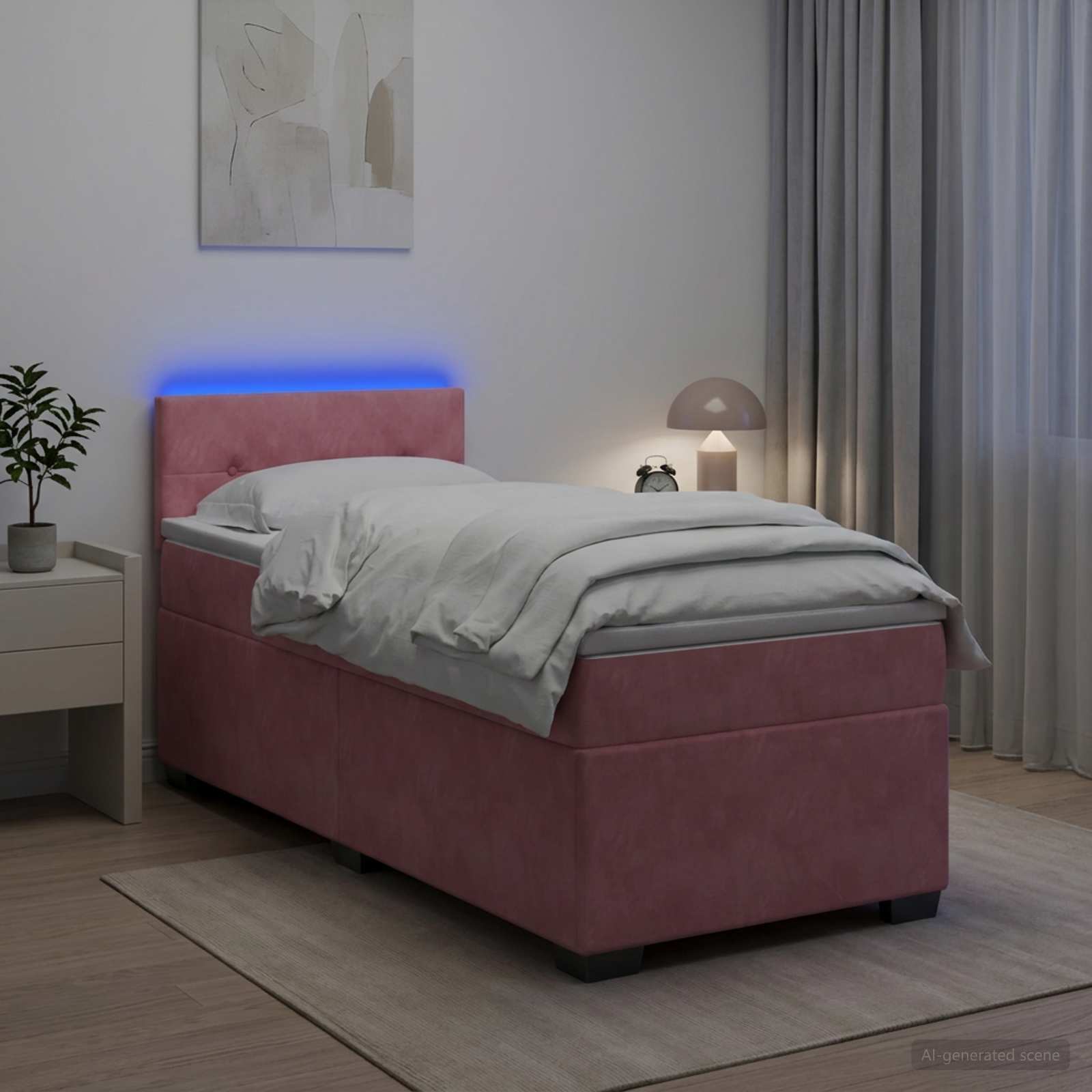 Κρεβάτι Box Spring με Στρώμα και LED Ροζ 80 x 200 cm Βελούδο - Pakobazaar