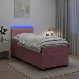 Κρεβάτι Box Spring με Στρώμα και LED Ροζ 80 x 200 cm Βελούδο - Pakobazaar