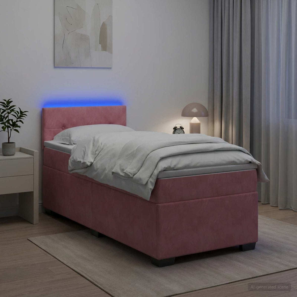 Κρεβάτι Box Spring με Στρώμα και LED Ροζ 90 x 200 cm Βελούδο - Pakobazaar