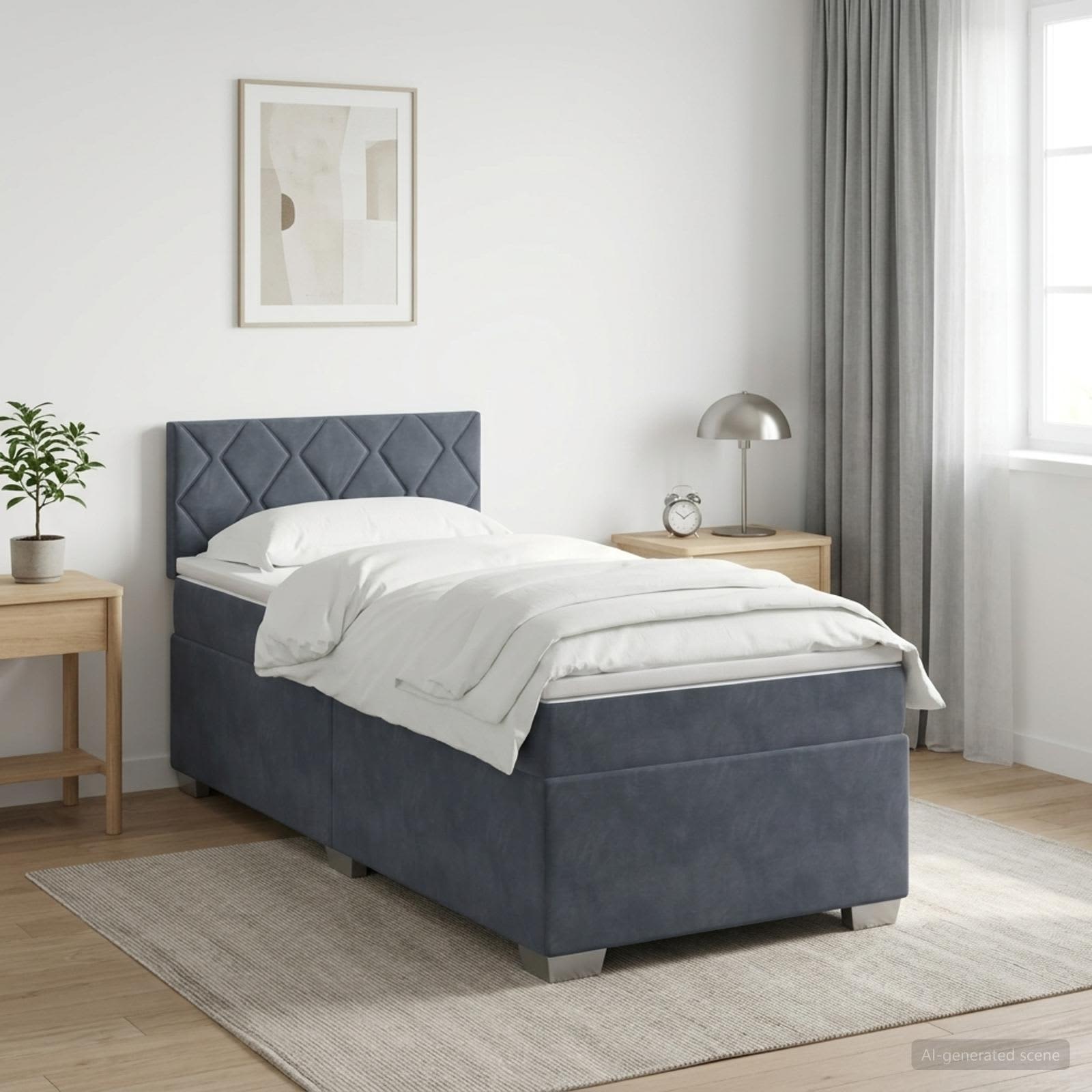 Κρεβάτι Box Spring με Στρώμα και LED Σκούρο Γκρι 100 x 200 cm