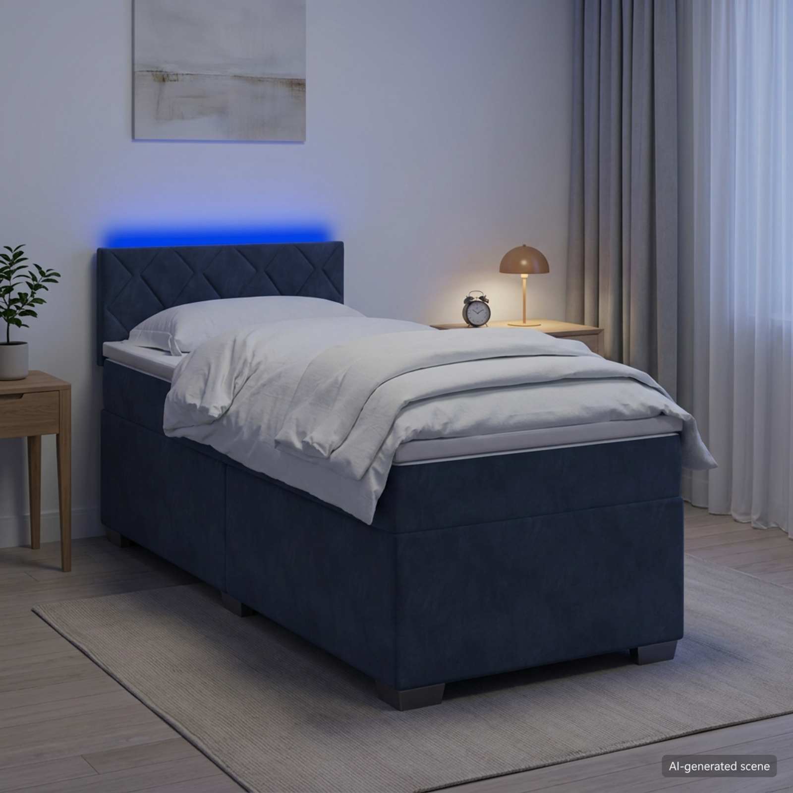Κρεβάτι Box Spring με Στρώμα και LED Σκούρο Γκρι 100 x 200 cm
