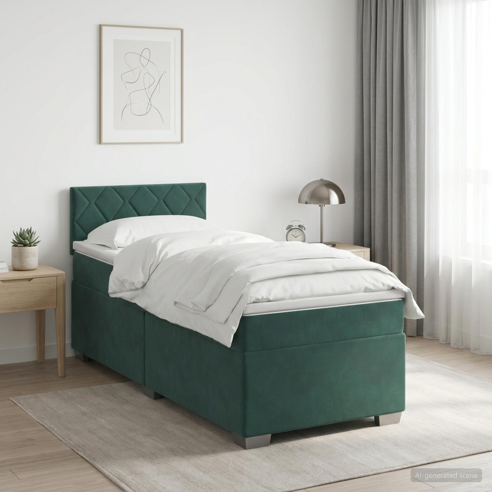 Κρεβάτι Box Spring με Στρώμα και LED Σκούρο Πράσινο 80 x 200 cm - Pakobazaar