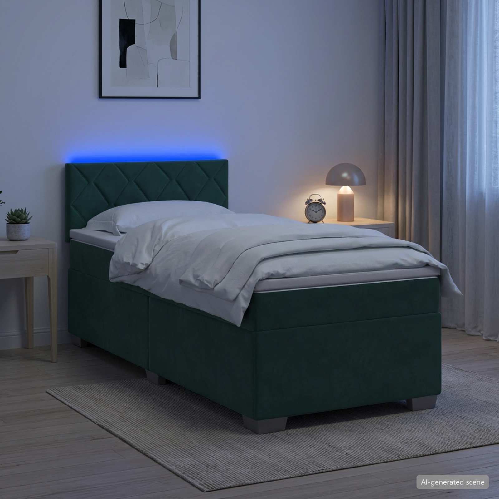 Κρεβάτι Box Spring με Στρώμα και LED Σκούρο Πράσινο 80 x 200 cm - Pakobazaar