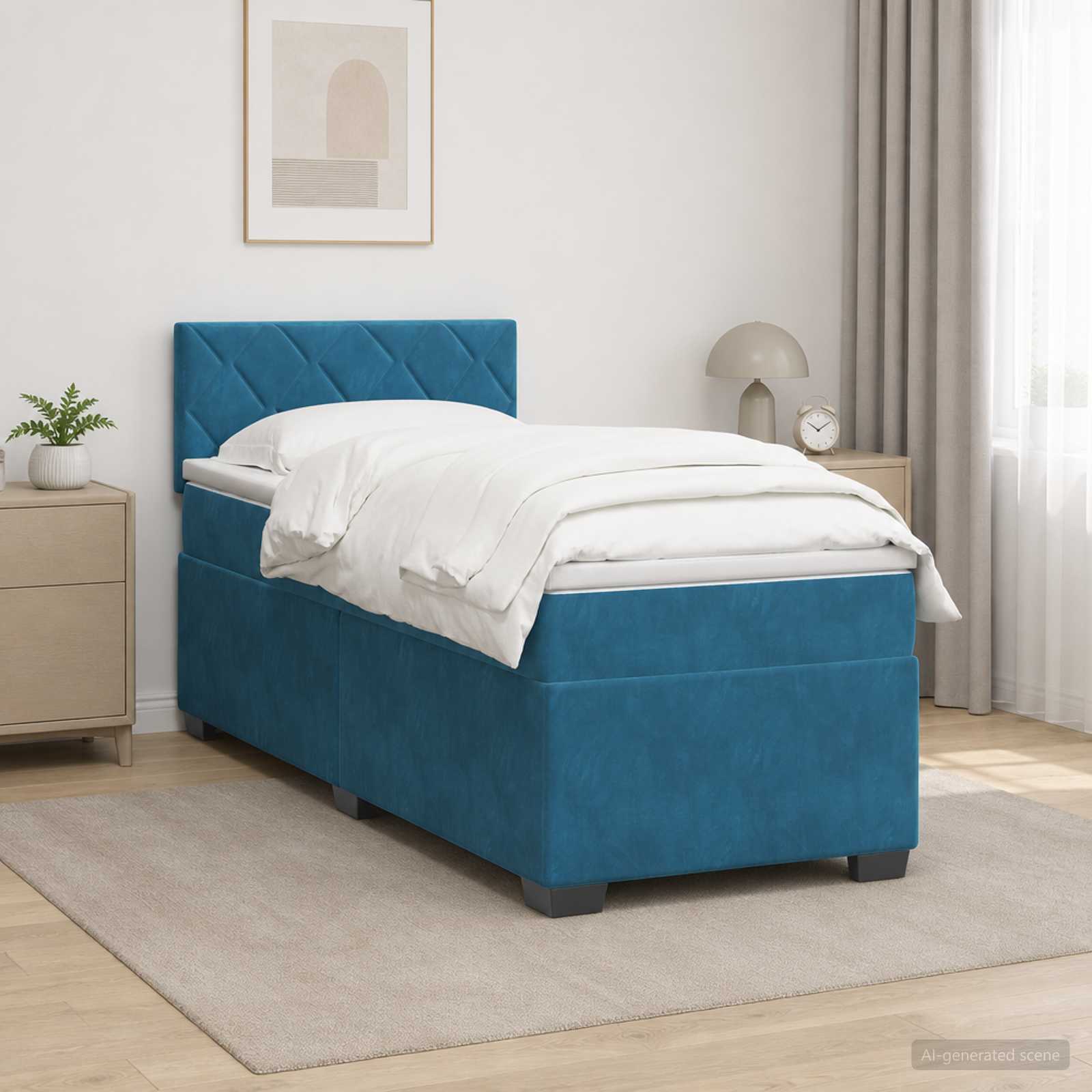 Κρεβάτι Box Spring με Στρώμα και LED Μπλε 80 x 200 cm Βελούδο - Pakobazaar