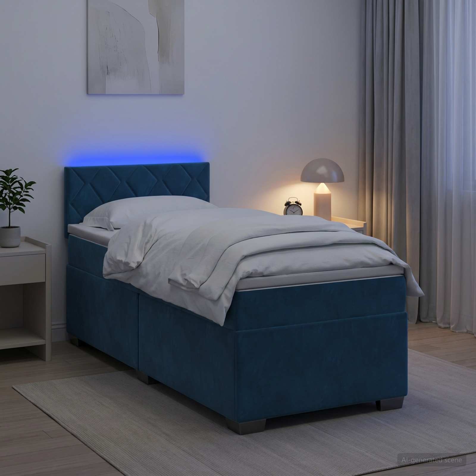 Κρεβάτι Box Spring με Στρώμα και LED Μπλε 80 x 200 cm Βελούδο - Pakobazaar