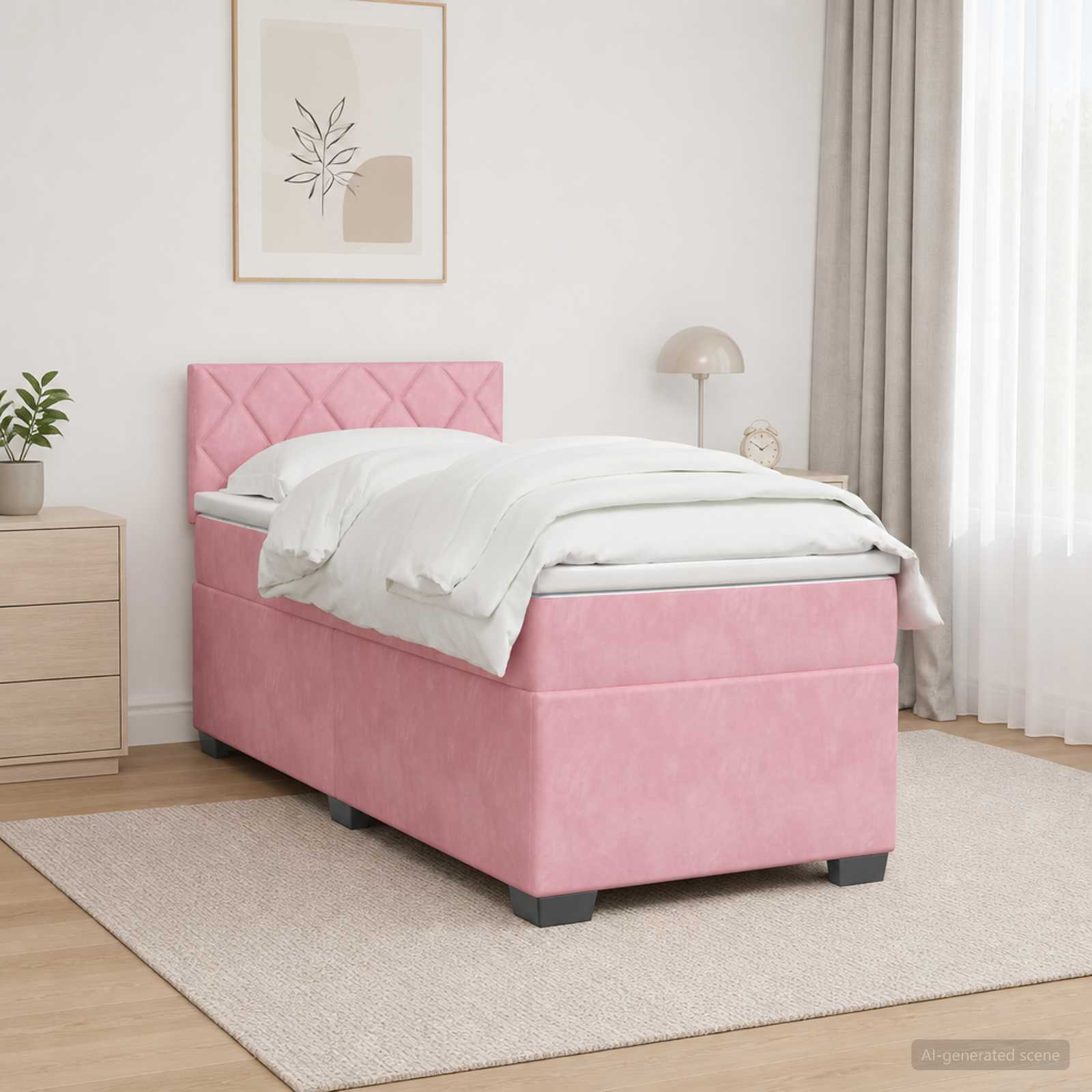 Κρεβάτι Box Spring με Στρώμα και LED Ροζ 90 x 200 cm Βελούδο - Pakobazaar