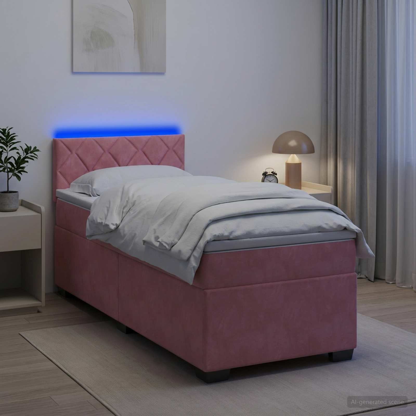 Κρεβάτι Box Spring με Στρώμα και LED Ροζ 90 x 200 cm Βελούδο - Pakobazaar