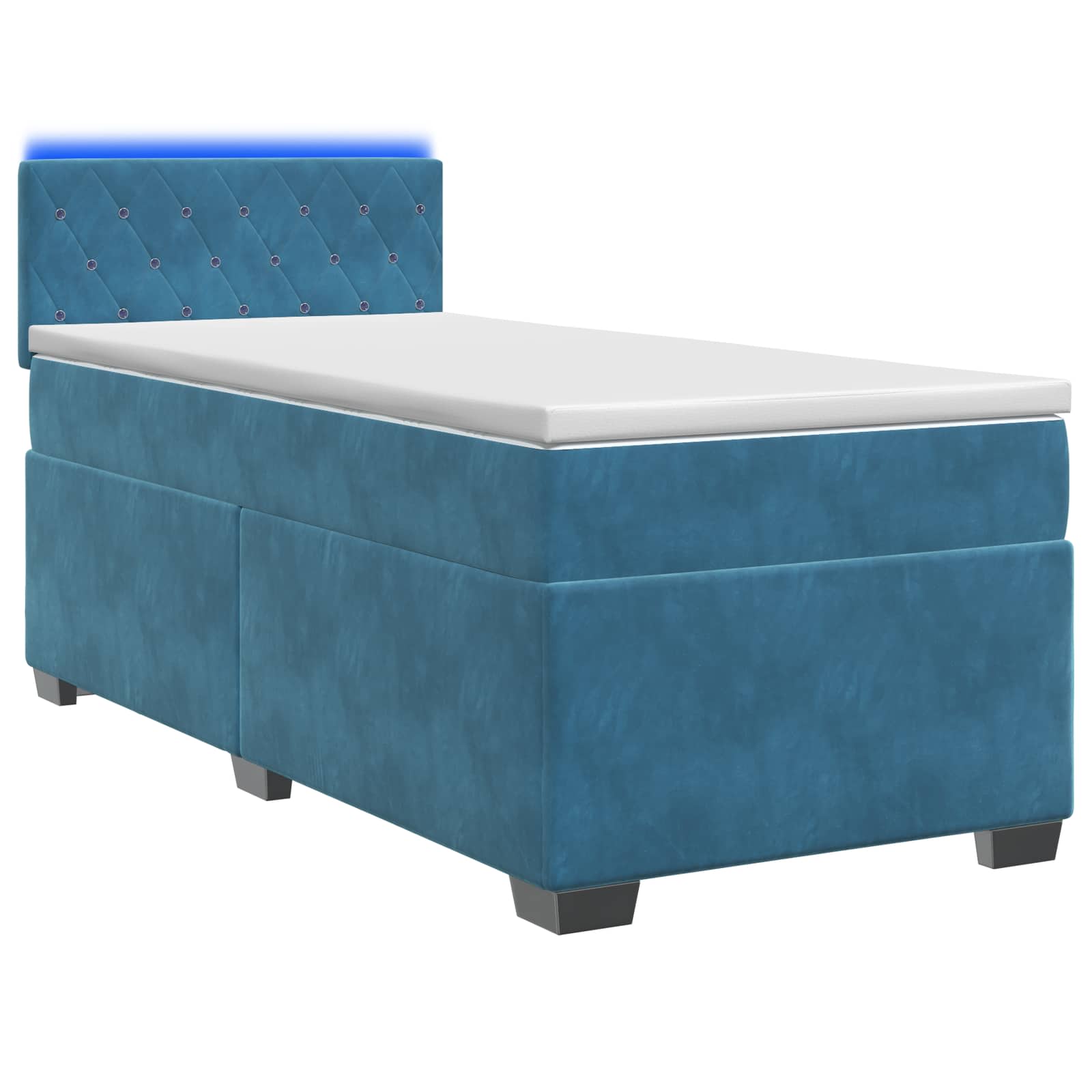 Κρεβάτι Box Spring με Στρώμα και LED Μπλε 90 x 190 cm Βελούδο - Pakobazaar