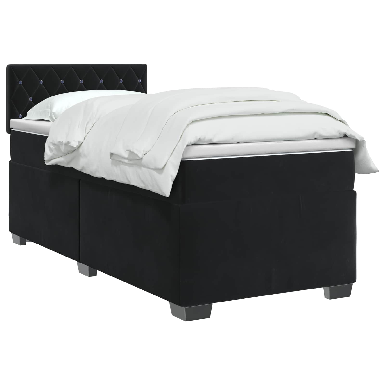 Κρεβάτι Box Spring με Στρώμα και LED Μαύρο 100 x 200 cm Βελούδο