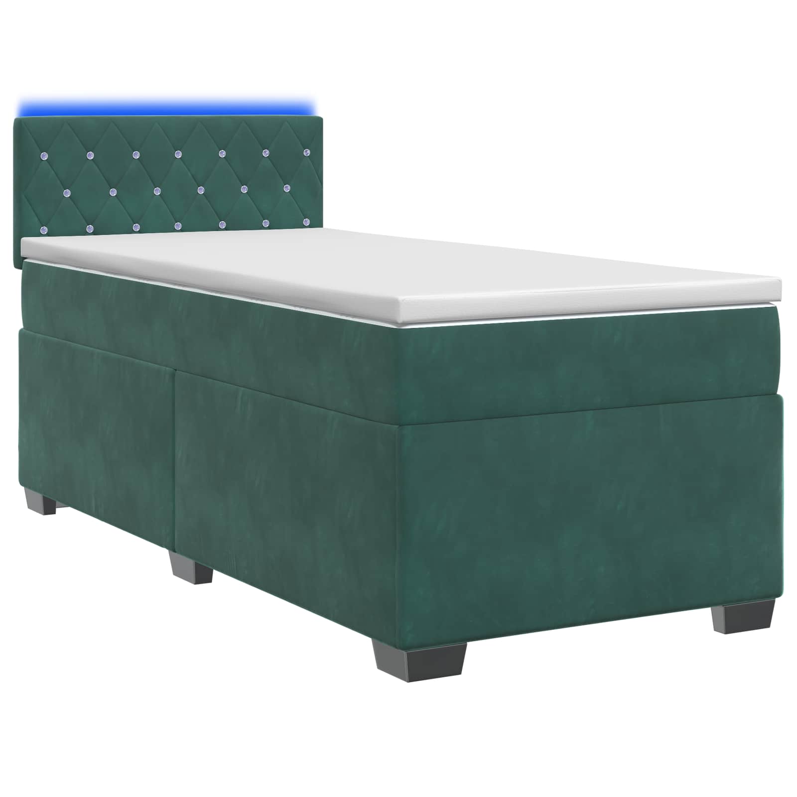 Κρεβάτι Box Spring με Στρώμα και LED Σκούρο Πράσινο Βελούδο - Pakobazaar